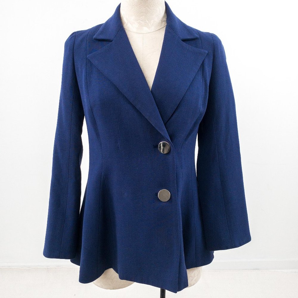Pink Tartan 2 Asymmetrical Draped Wool Blazer Blue